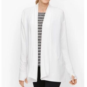 Talbots Women’s White Terry Draped Open Front High-Low Casual Cardigan Sz-S